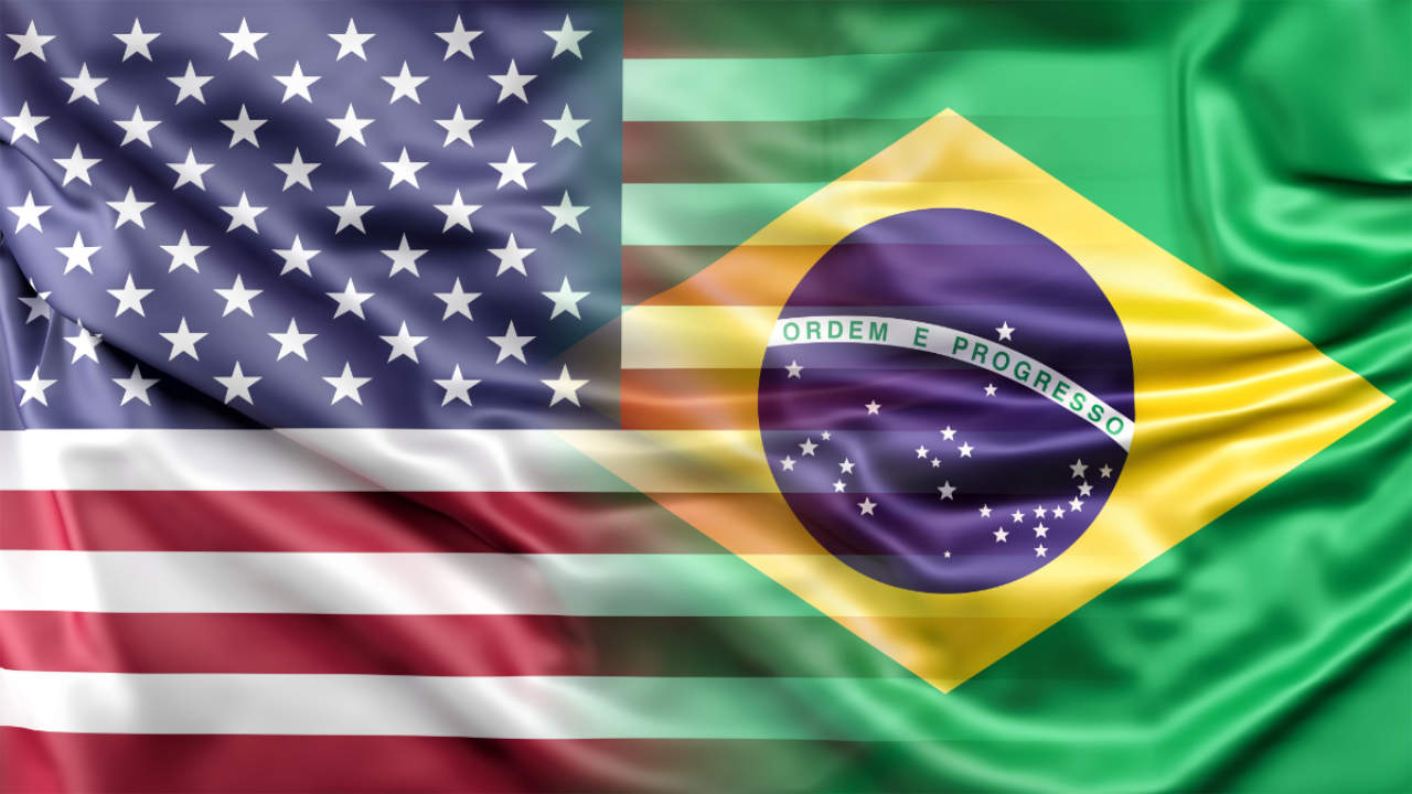 Bandeiras do Brasil e Estados Unidos